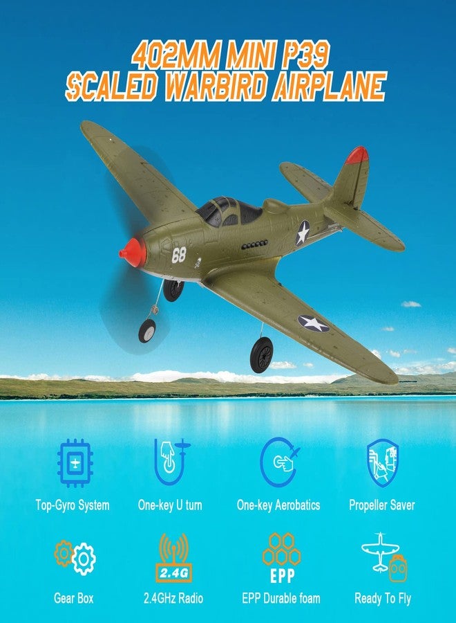VilogaRC Remote Control Airplane RTF 4 Channel RC Plane 402MM Wingspan Micro Scaled Warbird with One Key Aerobatic One Key U-Turn and Gyro Stabilization System (P39) - Image 2